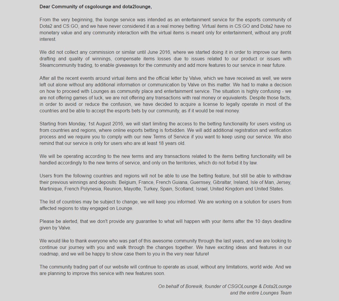 Uttalandet från teamet bakom sajterna. Klicka på bilden för att komma till originalversionen.